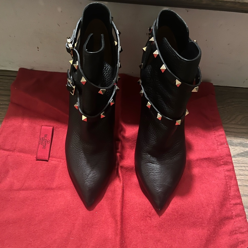Valentino Black Leather Rockstud  Ankle boots stiletto heels